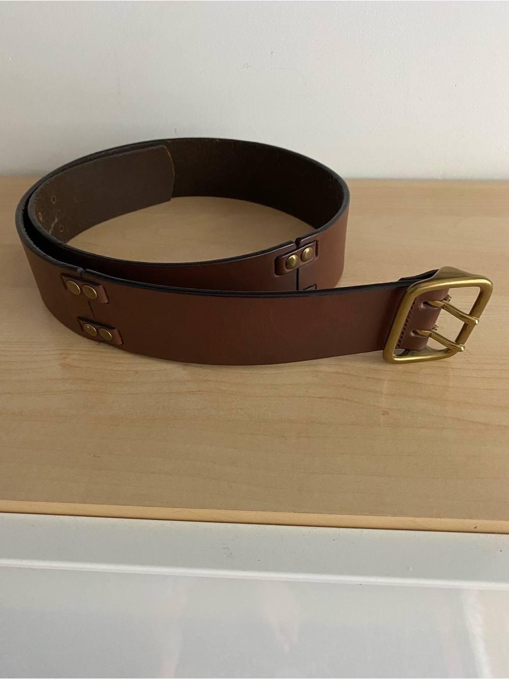 GAP Women's Brown Leather Belt with Brass Buckle